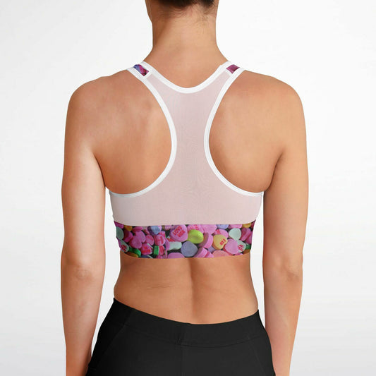Valentines Day Candy Mesh Padded Sports Bra