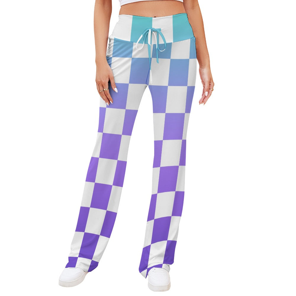Pop Checked Straight Lace-Up Yoga Pants