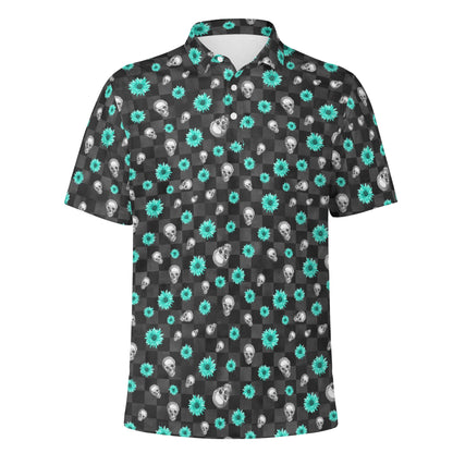 SkullFlowers Checked Out Polo