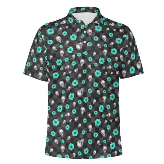 SkullFlowers Checked Out Polo