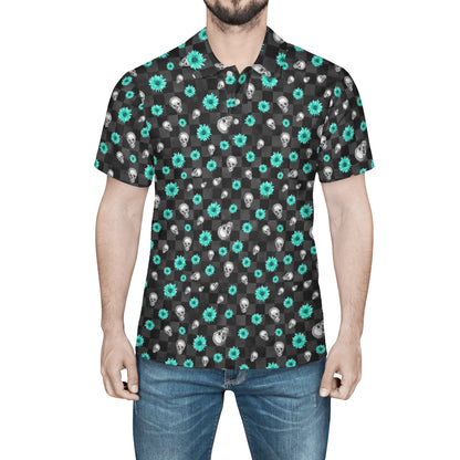 SkullFlowers Checked Out Polo