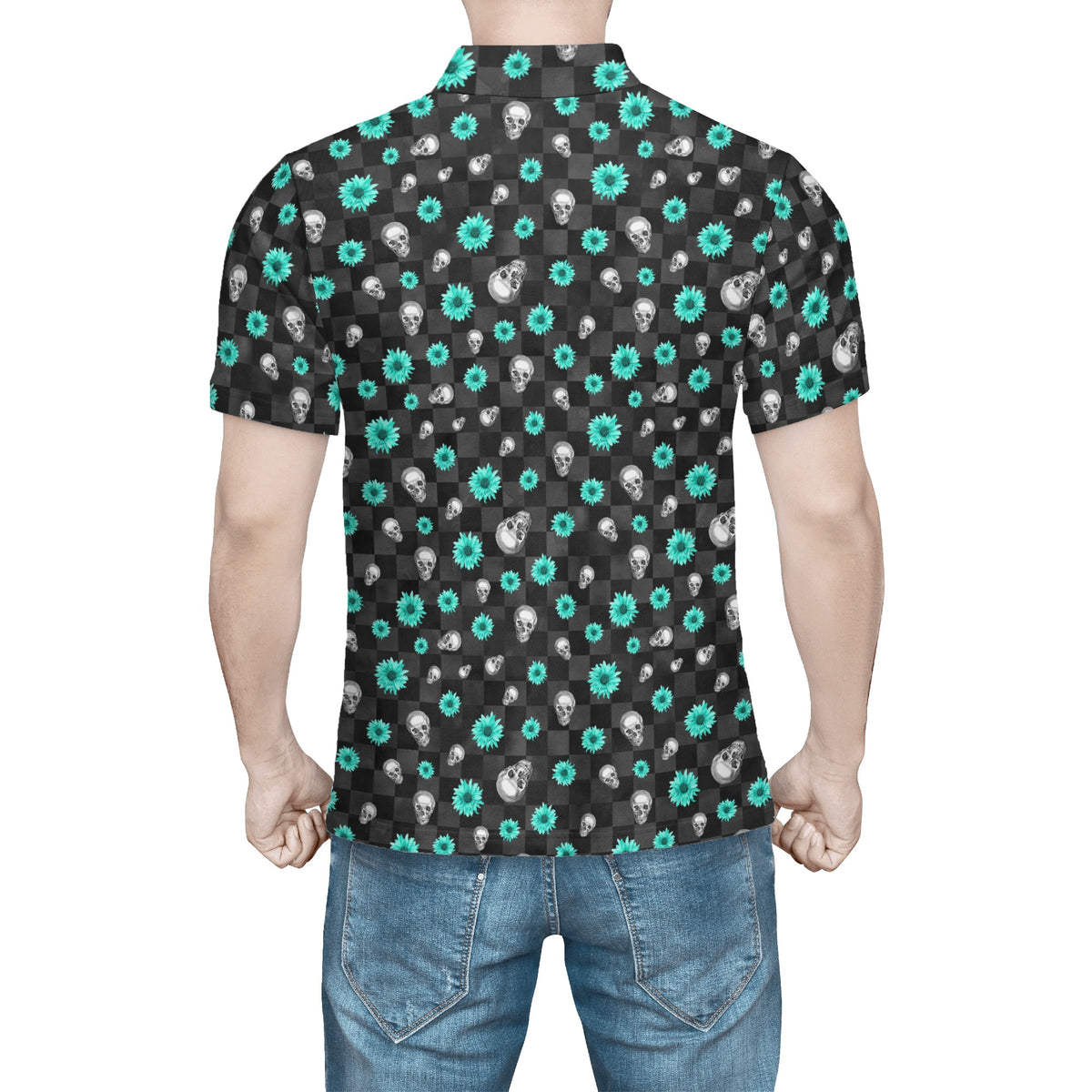 SkullFlowers Checked Out Polo