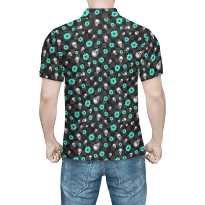 SkullFlowers Checked Out Polo