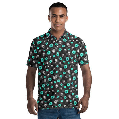 SkullFlowers Checked Out Polo