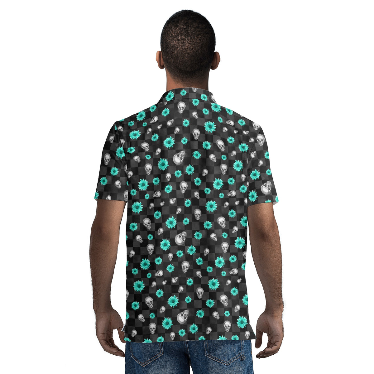 SkullFlowers Checked Out Polo