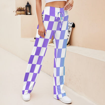 Pop Checked Straight Lace-Up Yoga Pants