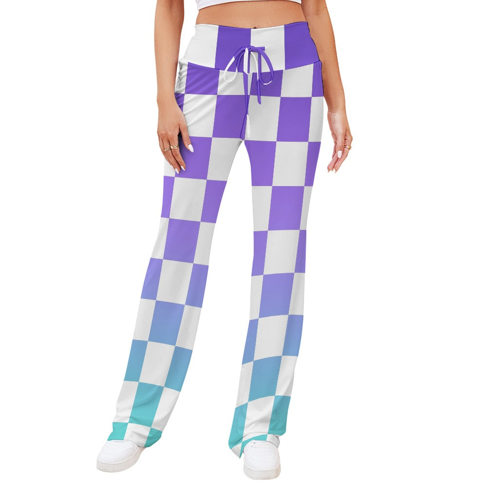 Pop Checked Straight Lace-Up Yoga Pants