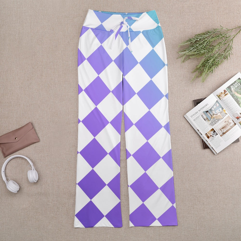 Pop Checked Straight Lace-Up Yoga Pants