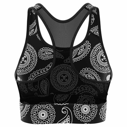 Inky Paisley Mesh Padded Sports Bra