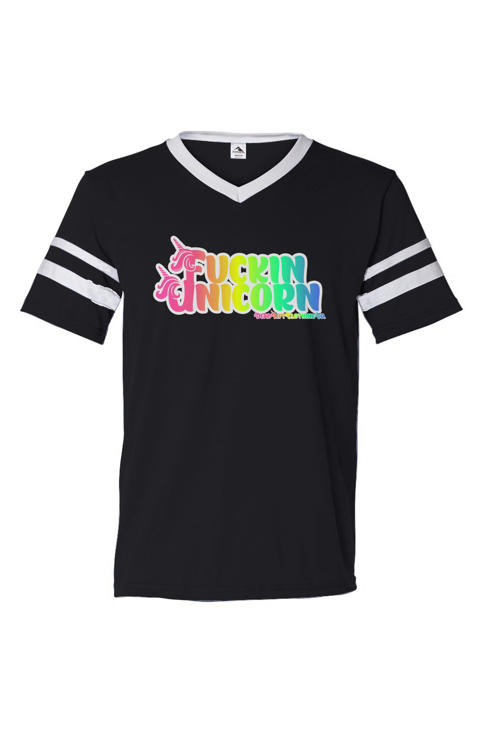 Fuckin Unicorn V-Neck Striped Sleeves Jersey