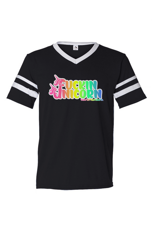 Fuckin Unicorn V-Neck Striped Sleeves Jersey