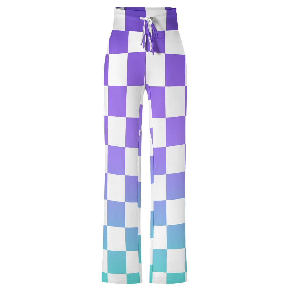 Pop Checked Straight Lace-Up Yoga Pants