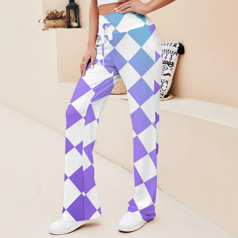 Pop Checked Straight Lace-Up Yoga Pants