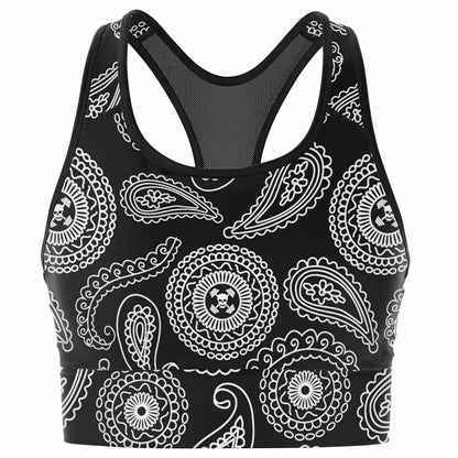 Inky Paisley Mesh Padded Sports Bra