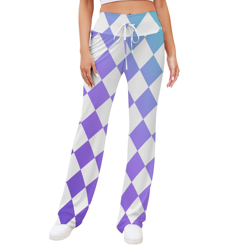 Pop Checked Straight Lace-Up Yoga Pants