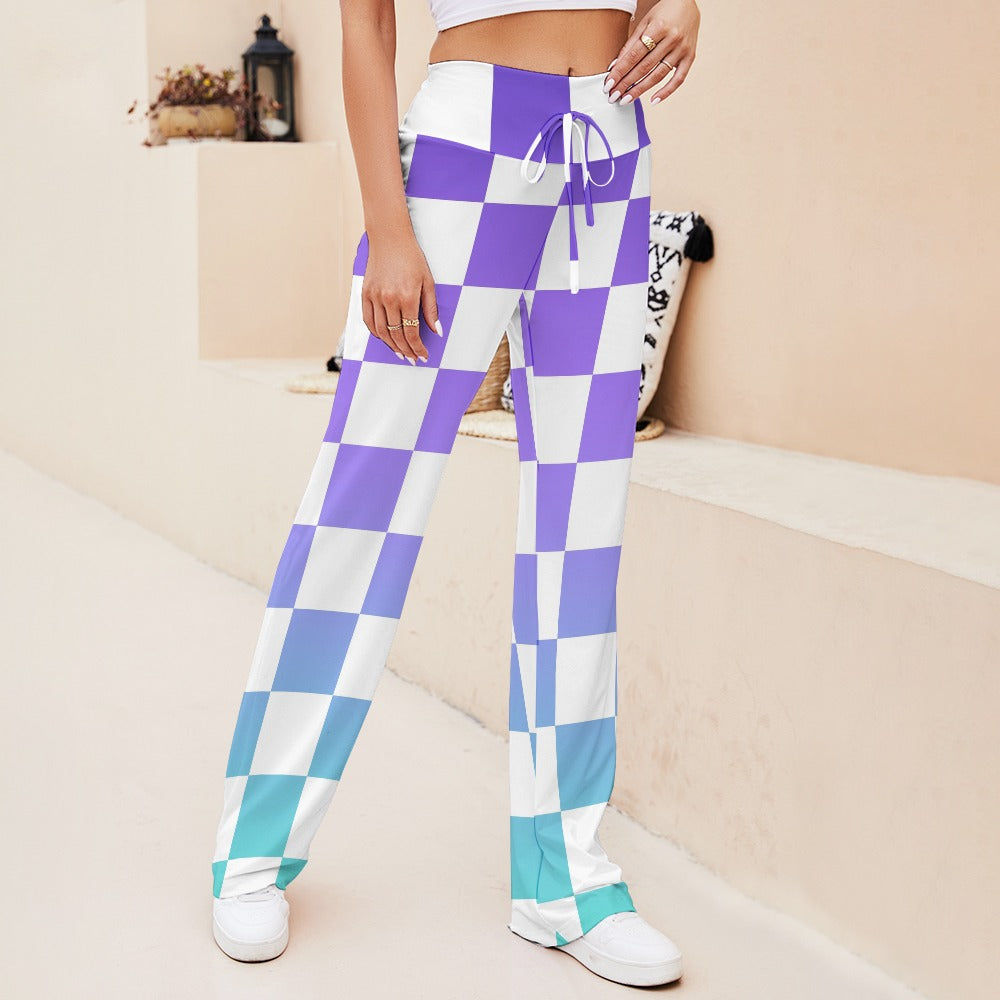 Pop Checked Straight Lace-Up Yoga Pants