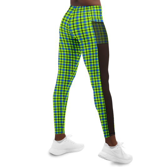 Neon Plaid Mesh Pocket Legging