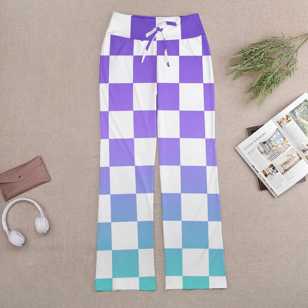 Pop Checked Straight Lace-Up Yoga Pants