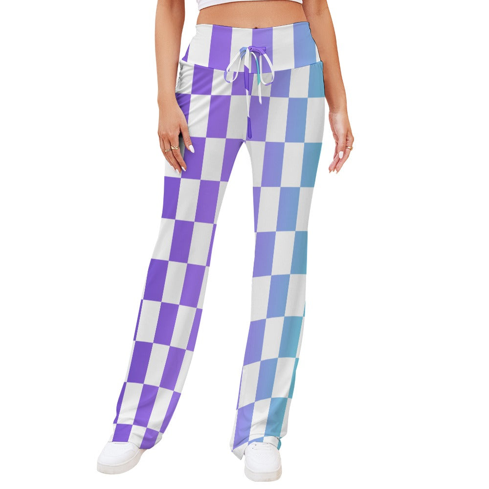Pop Checked Straight Lace-Up Yoga Pants