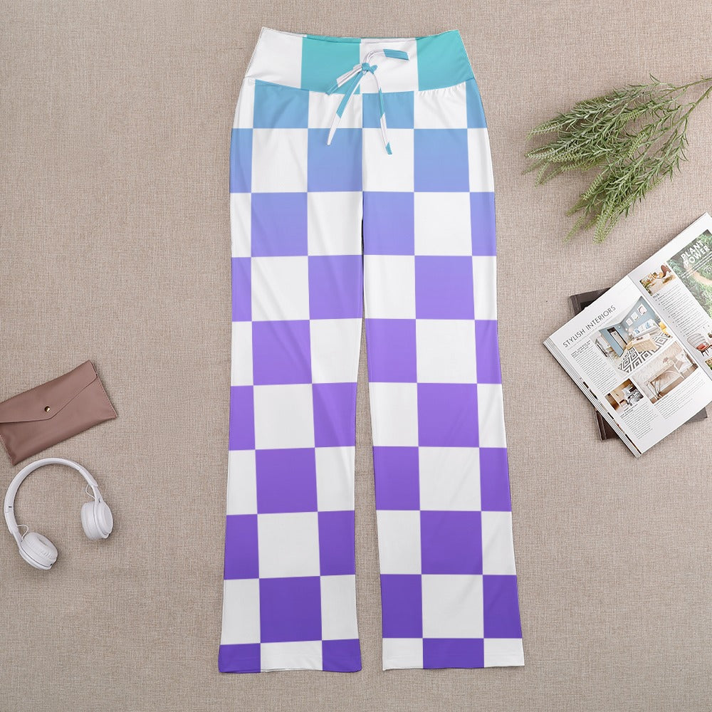 Pop Checked Straight Lace-Up Yoga Pants