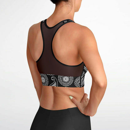 Inky Paisley Mesh Padded Sports Bra