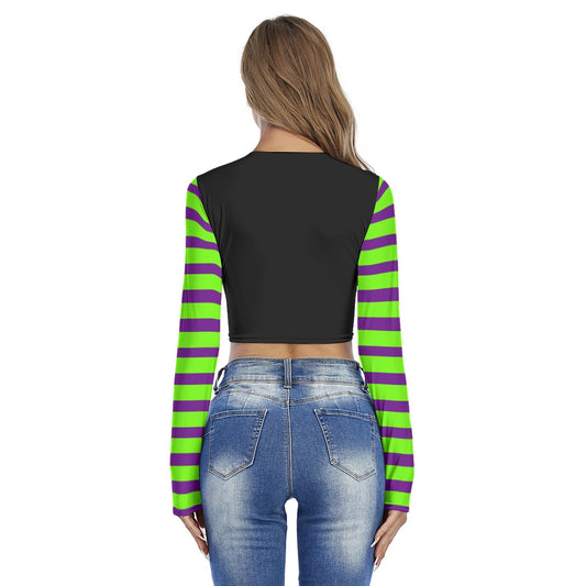 Trick Or Stripe Round Neck Crop Top T-Shirt
