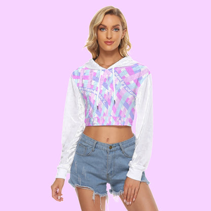 Gingham Branded Crop Top Hoodie|Velvet