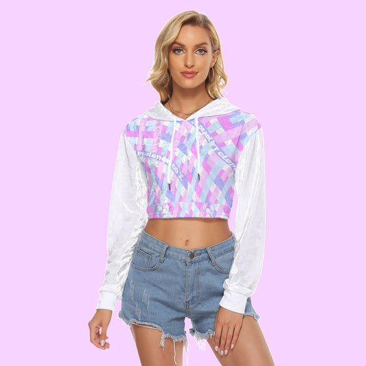 Gingham Branded Crop Top Hoodie|Velvet
