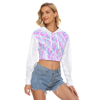Gingham Branded Crop Top Hoodie|Velvet