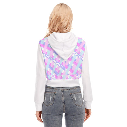 Gingham Branded Crop Top Hoodie With Zipper Closure