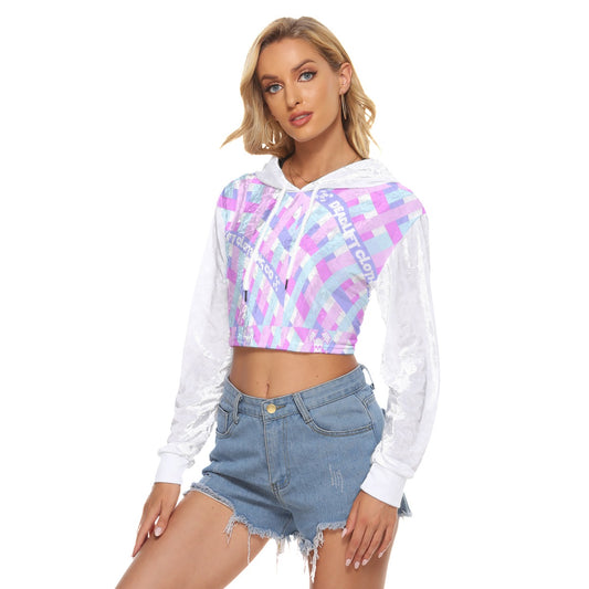 Gingham Branded Crop Top Hoodie|Velvet